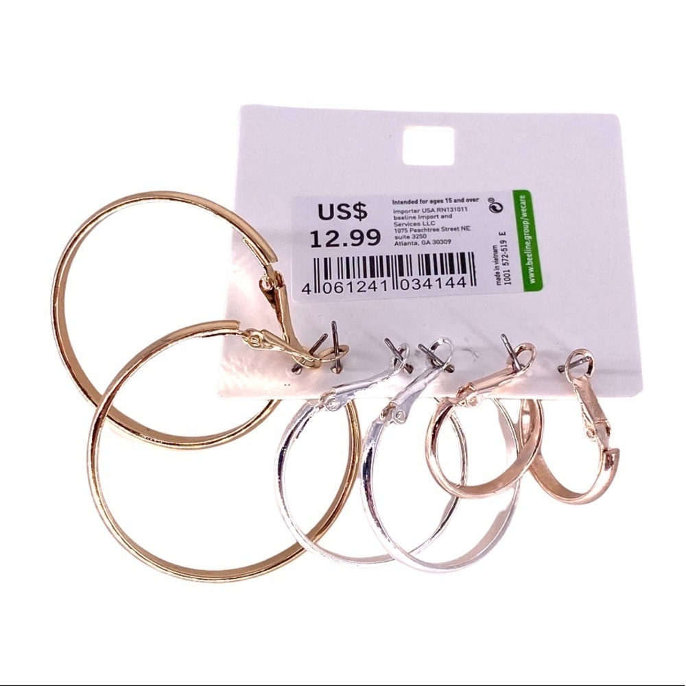 Beeline Women's 3 Pairs Hoop Earring Set